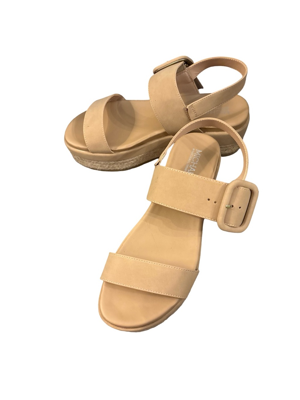 Michael Shannon Tan Platform Chunky Espadrille Sandals with Buckle Size 8.5